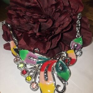 Colorful Enamel Floral Statement Necklace - Multicolor